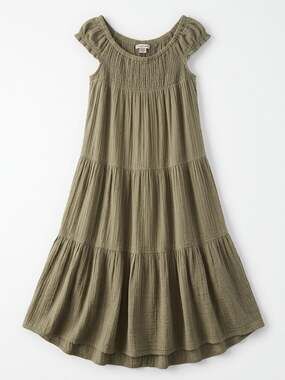 American Eagle Outfitters Olive Green Crinkle Gauze Tiered Midi/Maxi Dress XS
